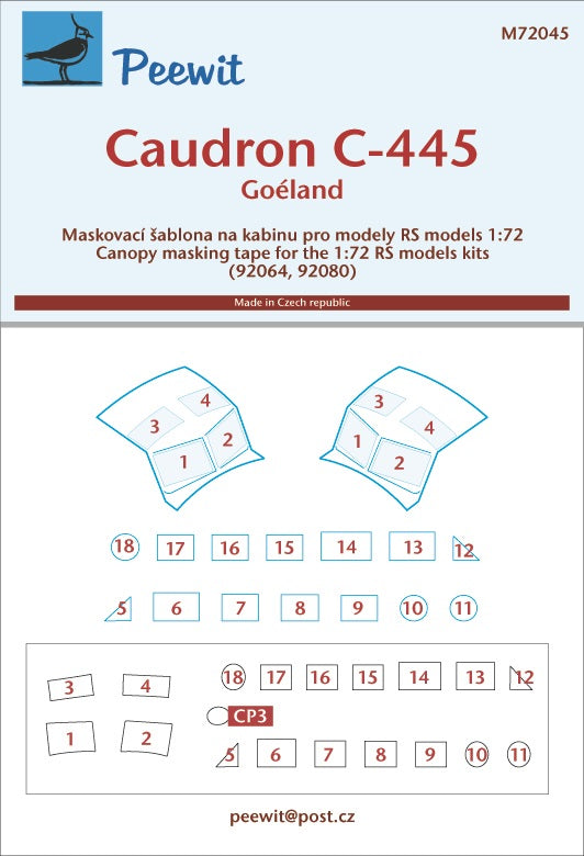 Peewit PEE72045 1:72 Caudron C-445 Goeland canopy frame paint mask