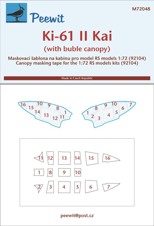 Peewit PEE72048 1:72 Kawasaki Ki-61-II Kai-bubble canopy canopy frame paint mask