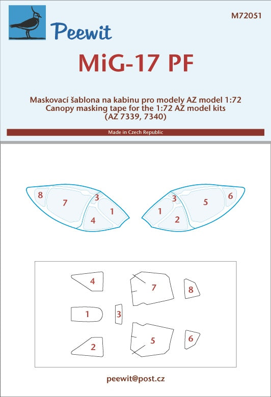 Peewit PEE72051 1:72 Mikoyan MiG-17PF canopy frame paint mask