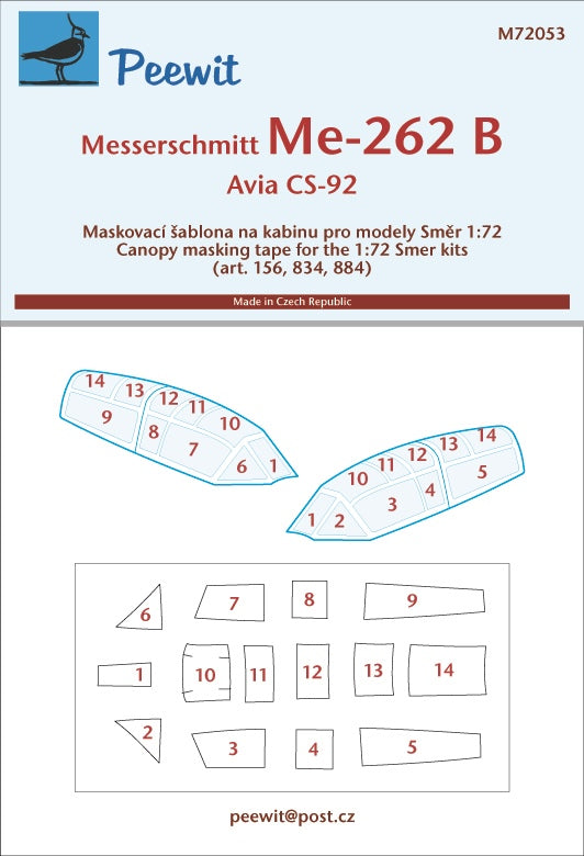 Peewit PEE72053 1:72 Messerschmitt Me-262B/Avia CS-92 canopy frame paint mask