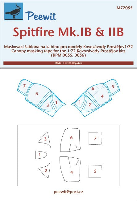 Peewit PEE72055 1:72 Supermarine Spitfire Mk.IB/Mk.IIB canopy frame paint mask