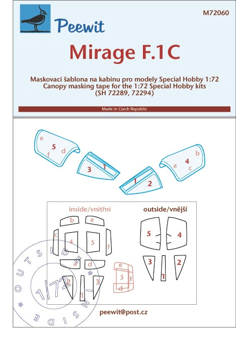 Peewit PEE72060 1:72 Dassault_Mirage F.1CG/F.1CE/CH/F.1CR canopy mask