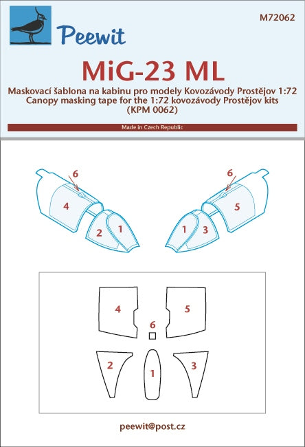 Peewit PEE72062 1:72 Mikoyan MiG-23ML/MiG-23MLD canopy frame paint mask