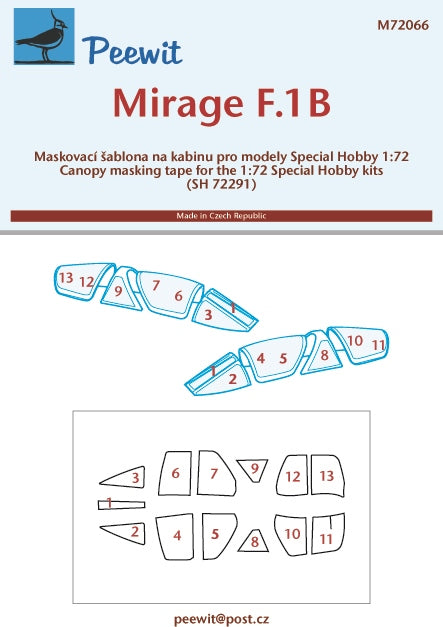 Peewit PEE72066 1:72 Dassault_Mirage F.1B canopy frame paint mask