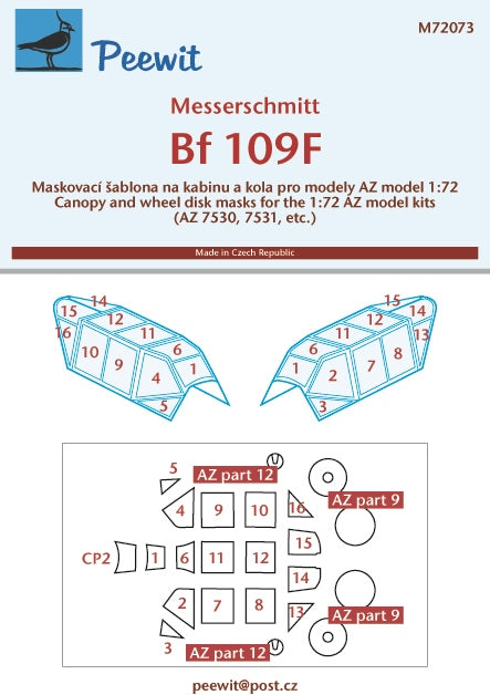 Peewit PEE72073 1:72 Messerschmitt Bf-109F-2/Bf-109F-4 canopy frame paint mask