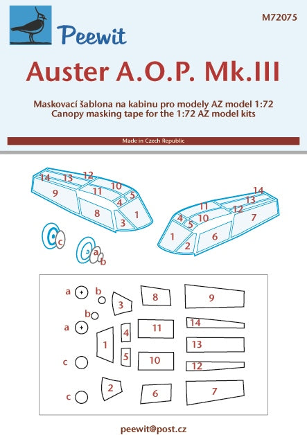 Peewit PEE72075 1:72 Auster AOP Mk.III/K-61 canopy frame paint mask