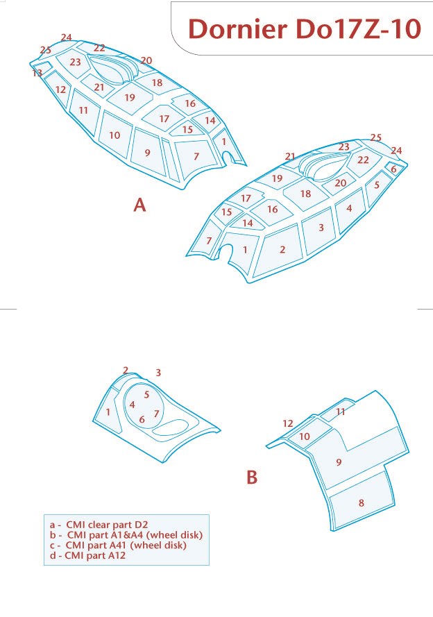 Peewit PEE72079 1:72 Dornier Do-17Z-10 canopy frame paint mask