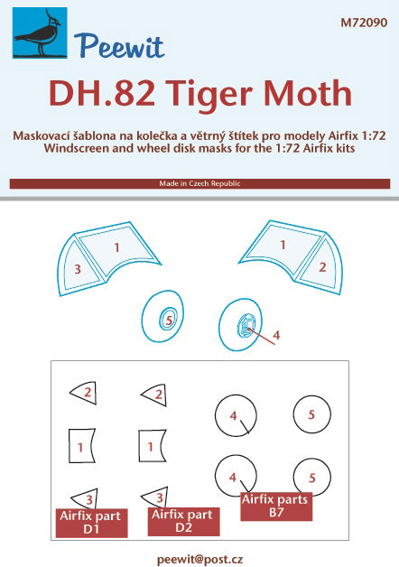 Peewit PEE72090 1:72 de Havilland DH.82A Tiger Moth canopy frame paint mask