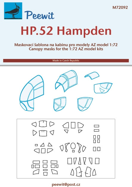 Peewit PEE72092 1:72 Handley-Page Hampden Mk.I canopy frame paint mask