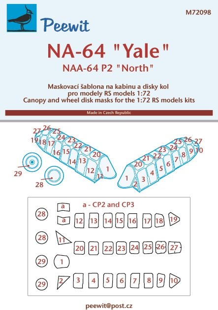 Peewit PEE72098 1:72 North-American NA-64 Yale, NAA-64 P-2 canopy mask