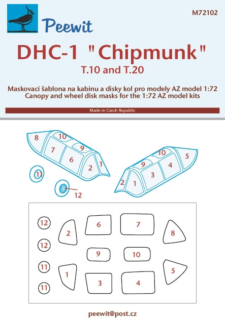 Peewit PEE72102 1:72 DHC Chipmunk T.10/T.20 canopy frame paint mask