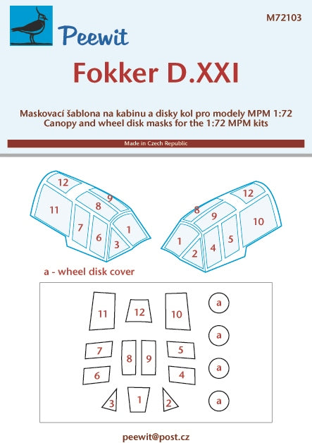 Peewit PEE72103 1:72 Fokker D.XXI canopy frame paint mask