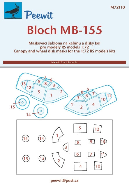 Peewit PEE72110 1:72 Marcel-Bloch MB.155 canopy frame paint mask