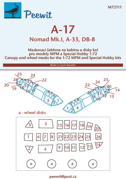 Peewit PEE72111 1:72 Northrop A-17A/Nomad Mk.I canopy frame paint mask
