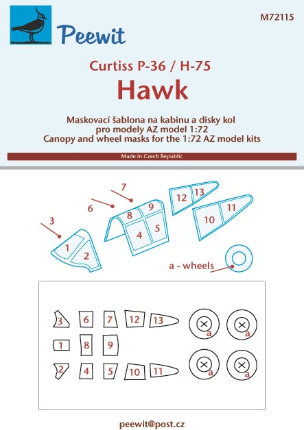 Peewit PEE72115 1:72 Curtiss Hawk canopy frame paint mask