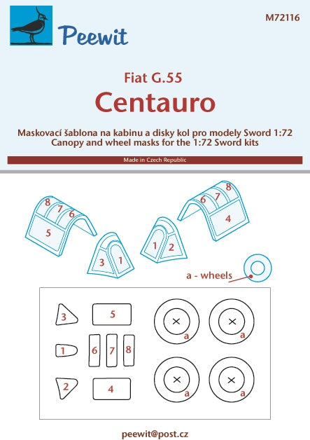Peewit PEE72116 1:72 Fiat G.55 Centauro canopy frame paint mask