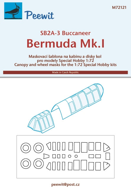 Peewit PEE72121 1:72 Brewster SB2A-3 Buccaneer/Bermuda Mk.I canopy mask