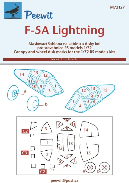 Peewit PEE72127 1:72 Lockheed F-5A Lightning canopy frame paint mask