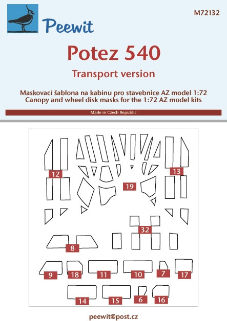 Peewit PEE72132 1:72 Potez 540 Transport version canopy frame paint mask