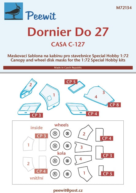 Peewit PEE72134 1:72 Dornier Do-27/CASA C-127 canopy frame paint mask