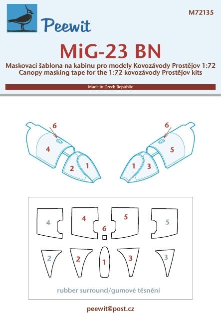Peewit PEE72135 1:72 Mikoyan MiG-23BN canopy frame paint mask