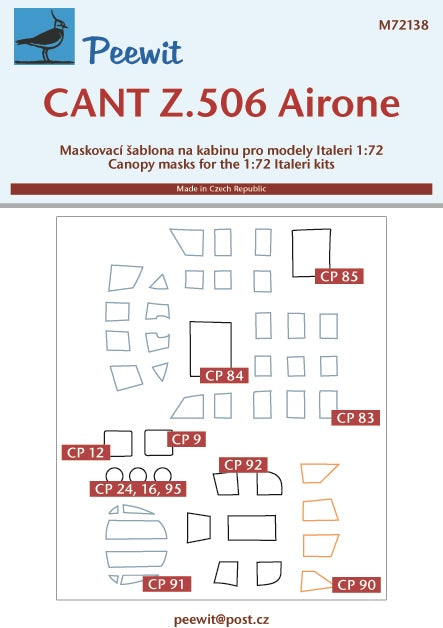 Peewit PEE72138 1:72 CANT Z.506 Airone canopy frame paint mask