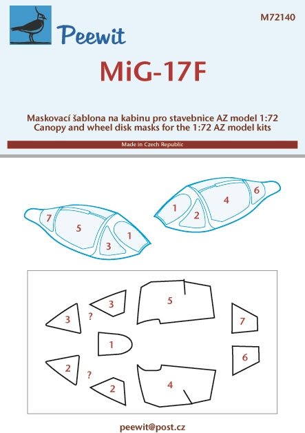 Peewit PEE72140 1:72 Mikoyan MiG-17F canopy frame paint mask