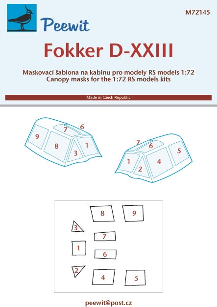 Peewit PEE72145 1:72 Fokker D-XXIII canopy frame paint mask