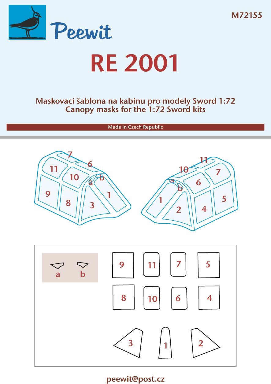 Peewit PEE72155 1:72 Reggiane Re.2001 canopy frame paint mask