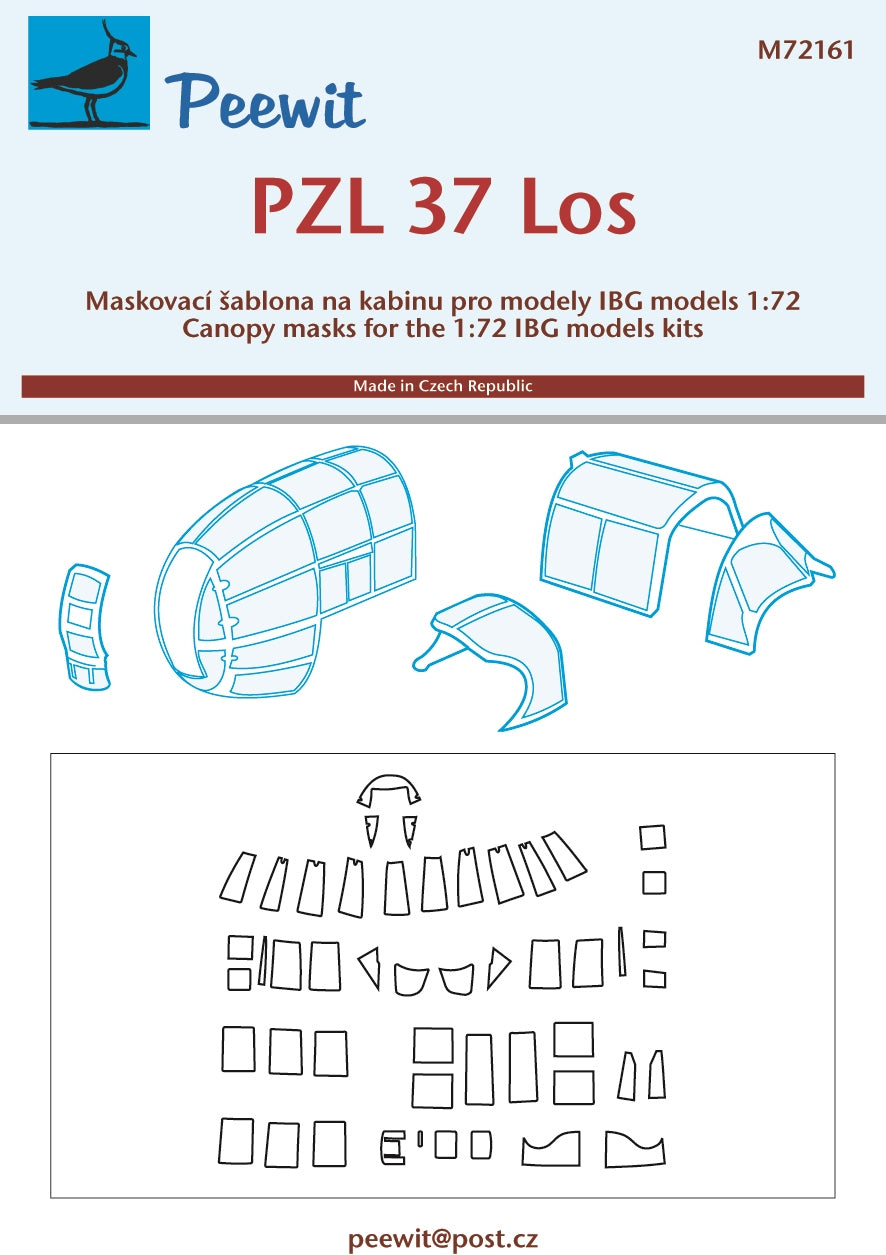 Peewit PEE72161 1:72 PZL P.37 Los canopy frame paint mask