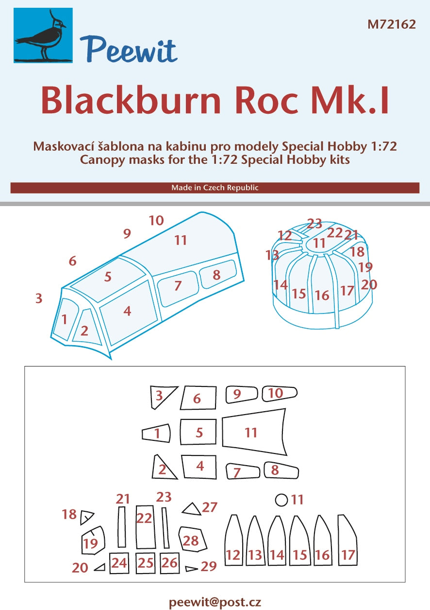 Peewit PEE72162 1:72 Blackburn Roc Mk.I canopy frame paint mask