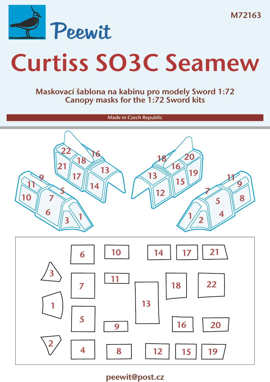 Peewit PEE72163 1:72 Curtiss SO3C Seamew canopy frame paint mask