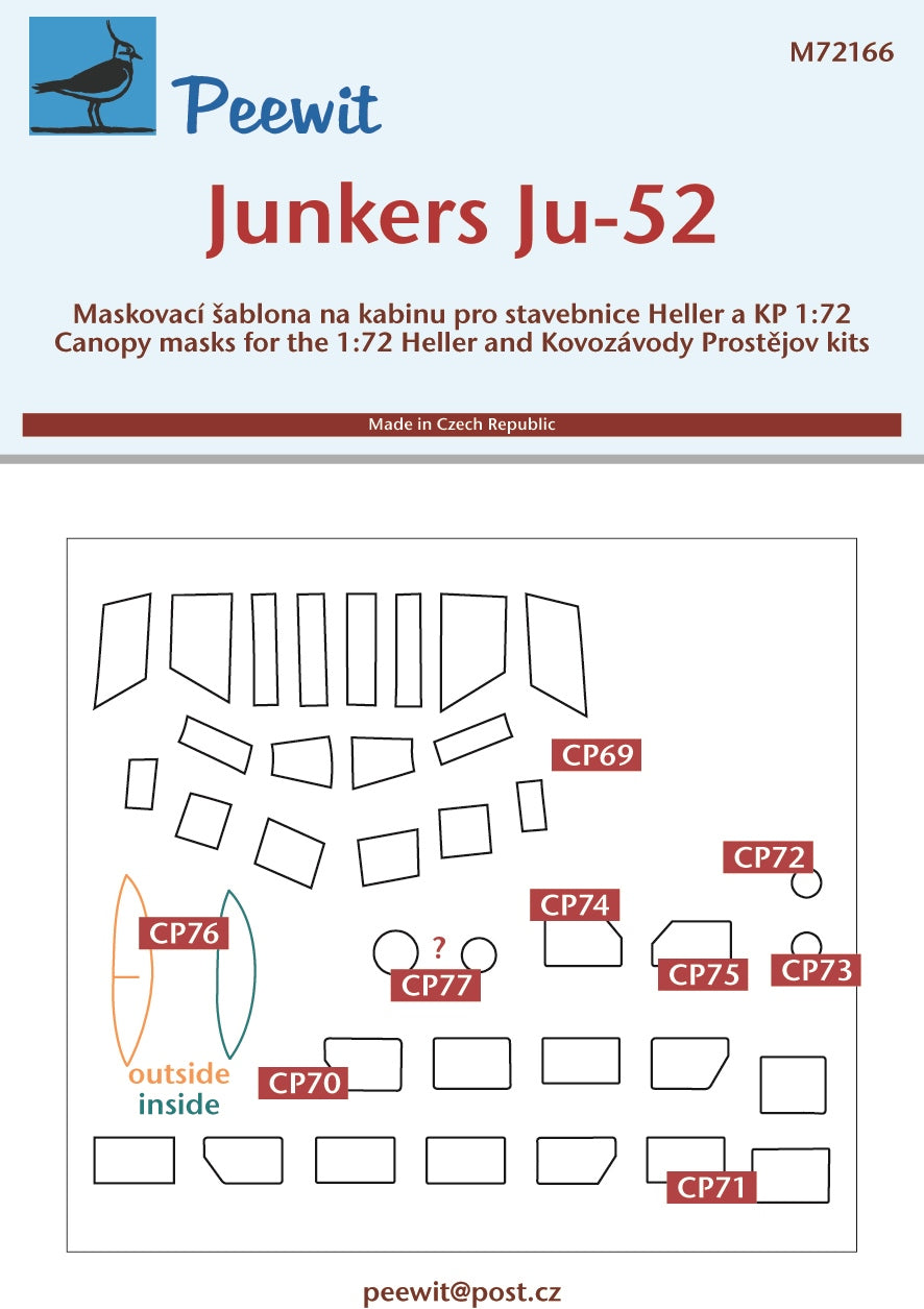 Peewit PEE72166 1:72 Junkers Ju-52/3M canopy frame paint mask