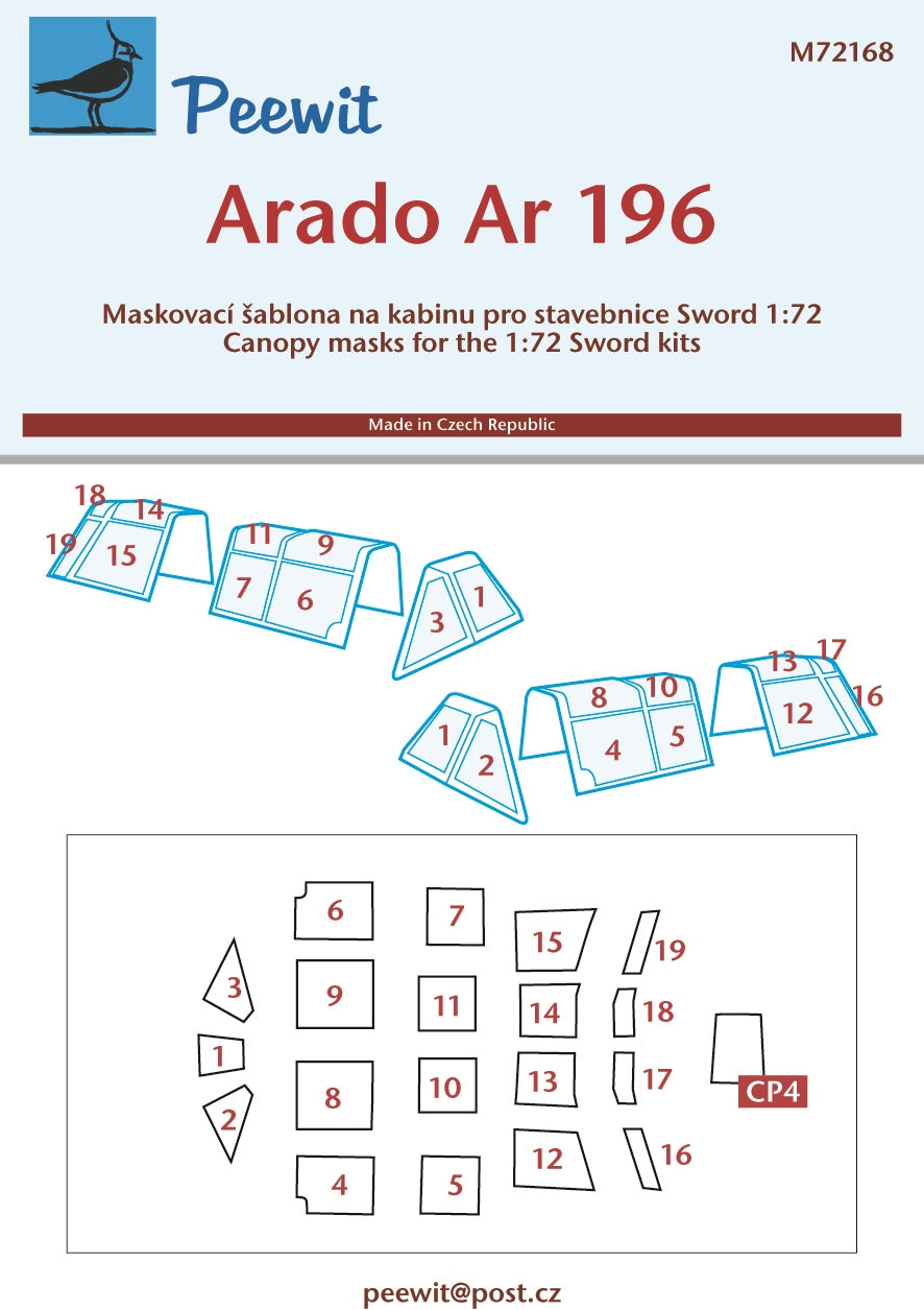 Peewit PEE72168 1:72 Arado Ar-196A-2 canopy frame paint mask