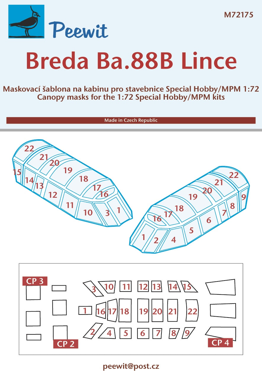 Peewit PEE72175 1:72 Breda Ba.88B Lince canopy frame paint mask