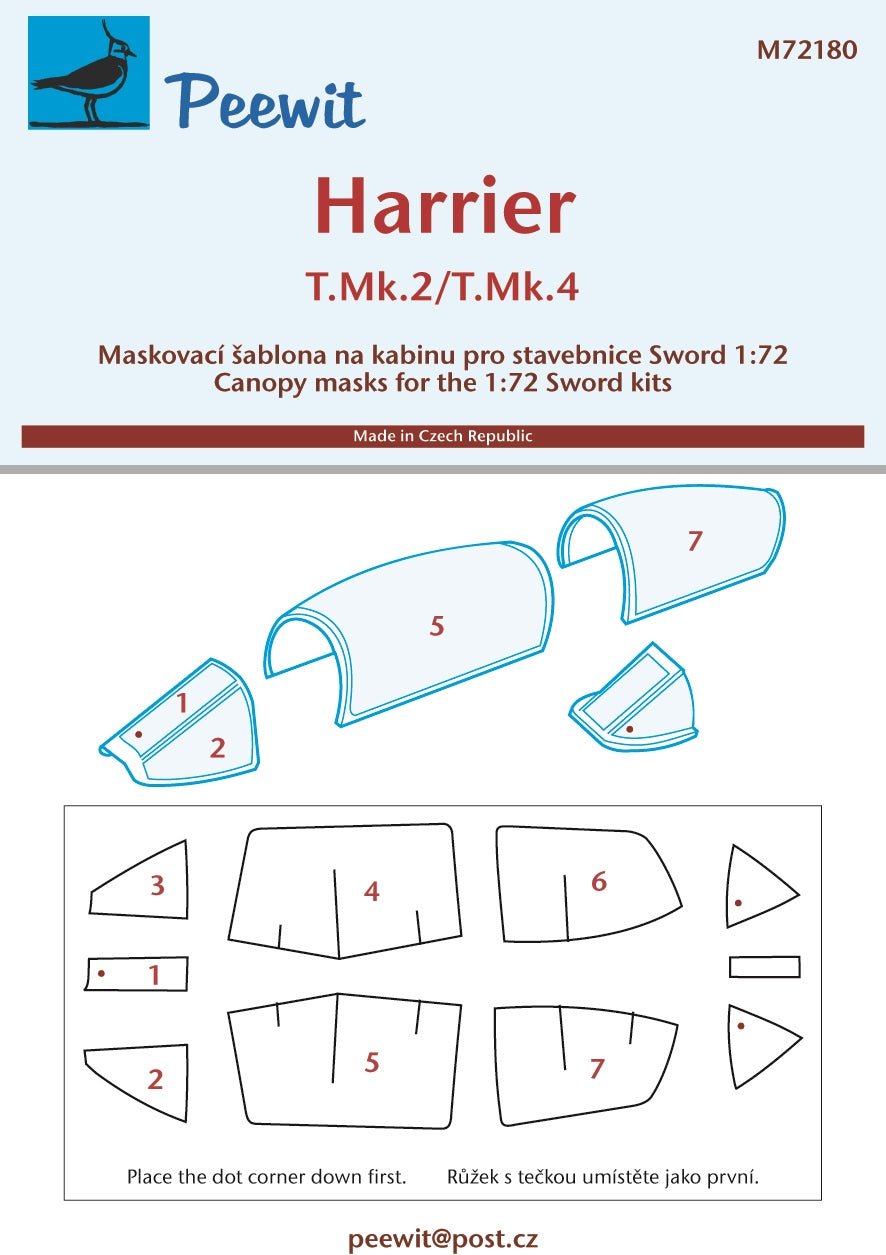 Peewit PEE72180 1:72 BAe Harrier T Mk.2/Mk.2A/Mk.4/Mk.4N canopy frame paint mask