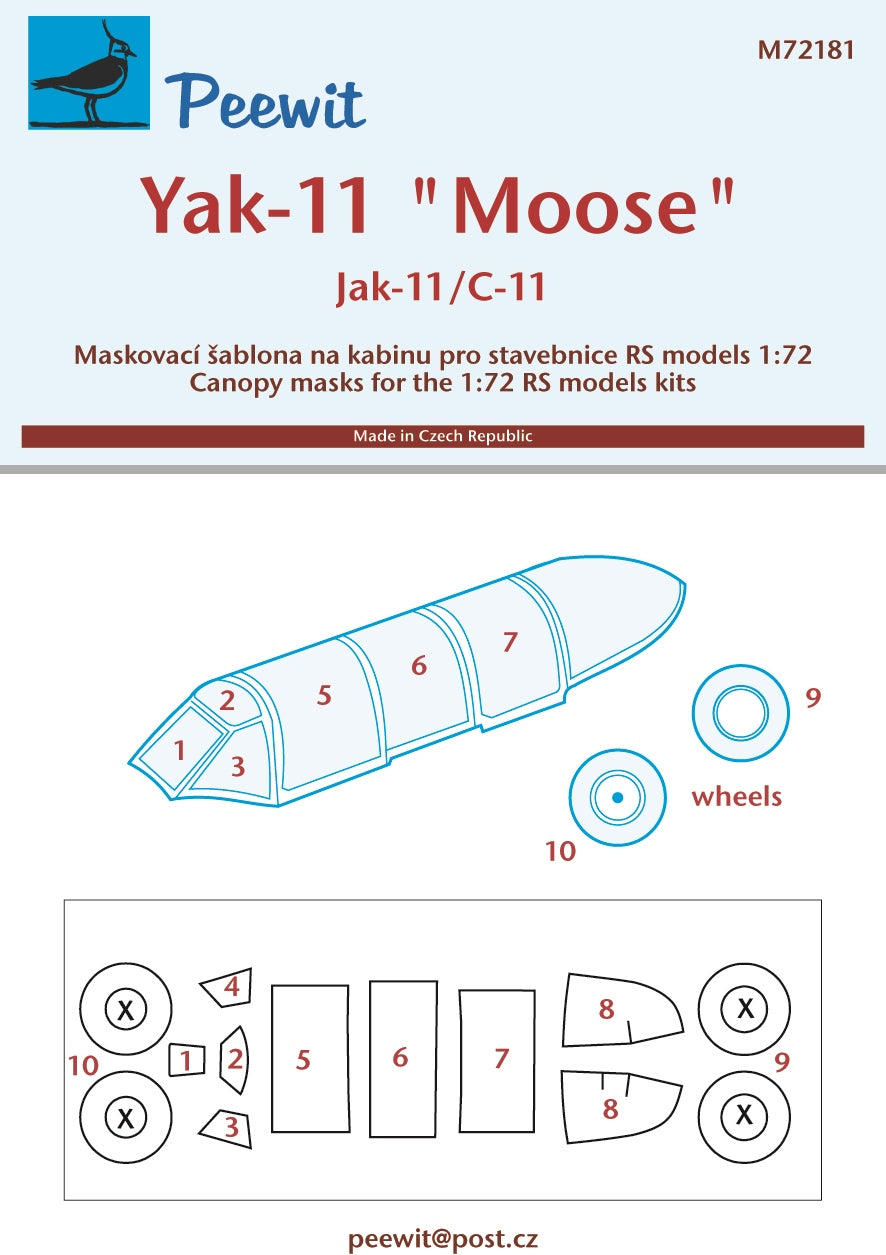 Peewit PEE72181 1:72 Yakovlev Yak-11 / C-11 "Moose" canopy frame paint mask