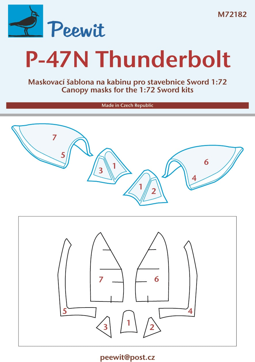 Peewit PEE72182 1:72 Republic P-47N Thunderbolt canopy frame paint mask