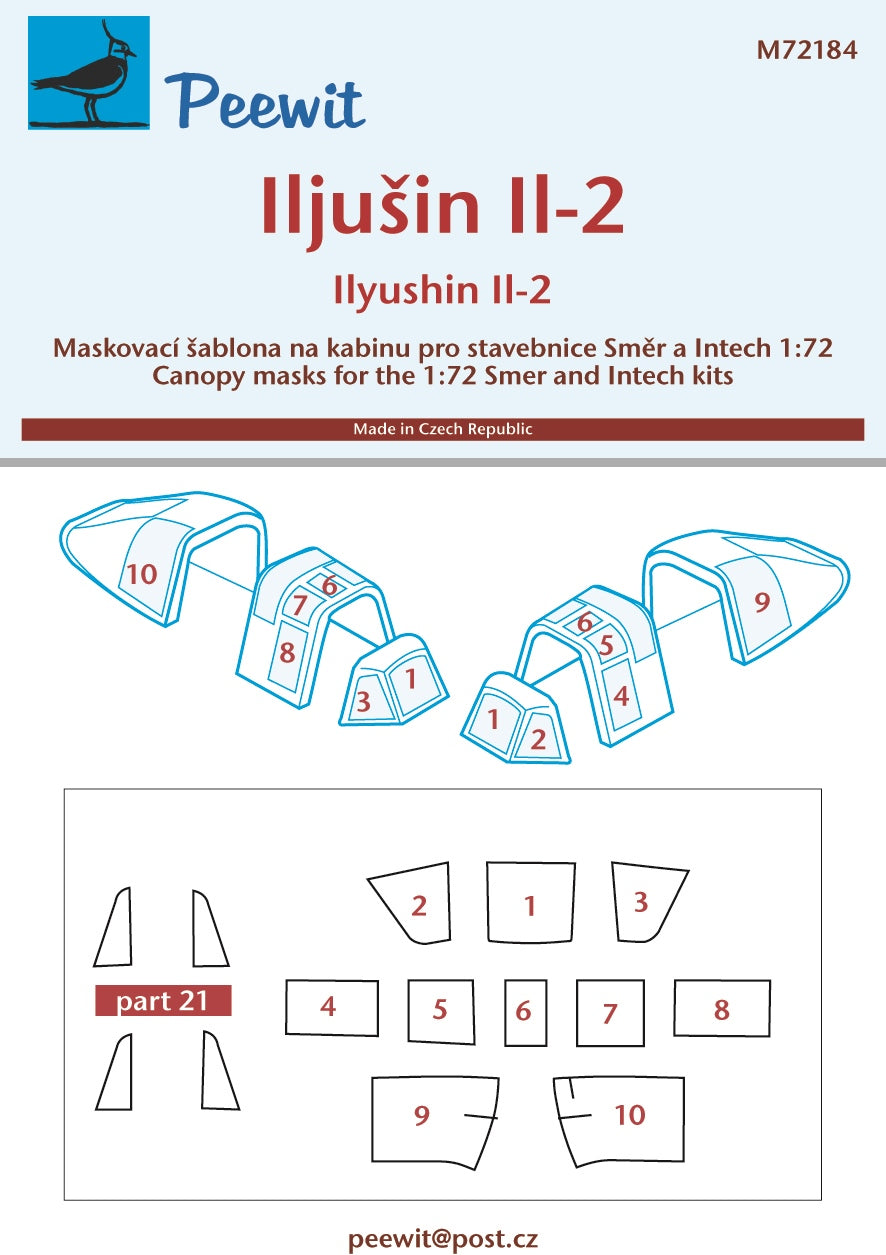Peewit PEE72184 1:72 Ilyushin Il-2 canopy frame paint mask