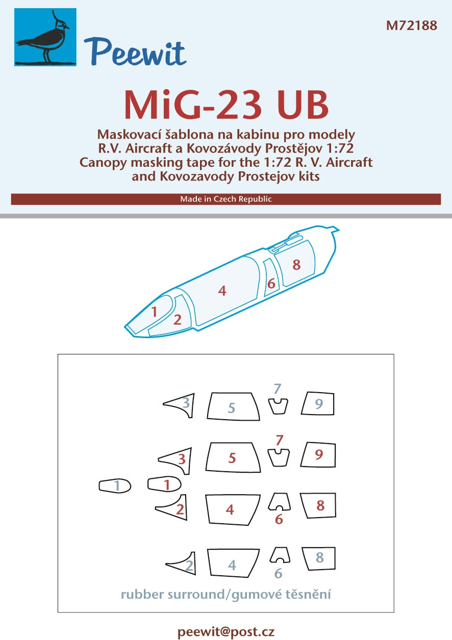 Peewit PEE72188 1:72 Mikoyan MiG-23UB canopy frame paint mask