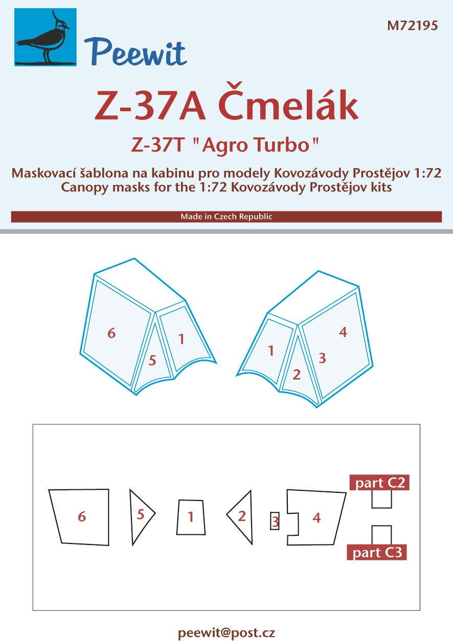 Peewit PEE72195 1:72 Let Z-37A Cmelak/Let Z-37TM Agro Turbo canopy mask