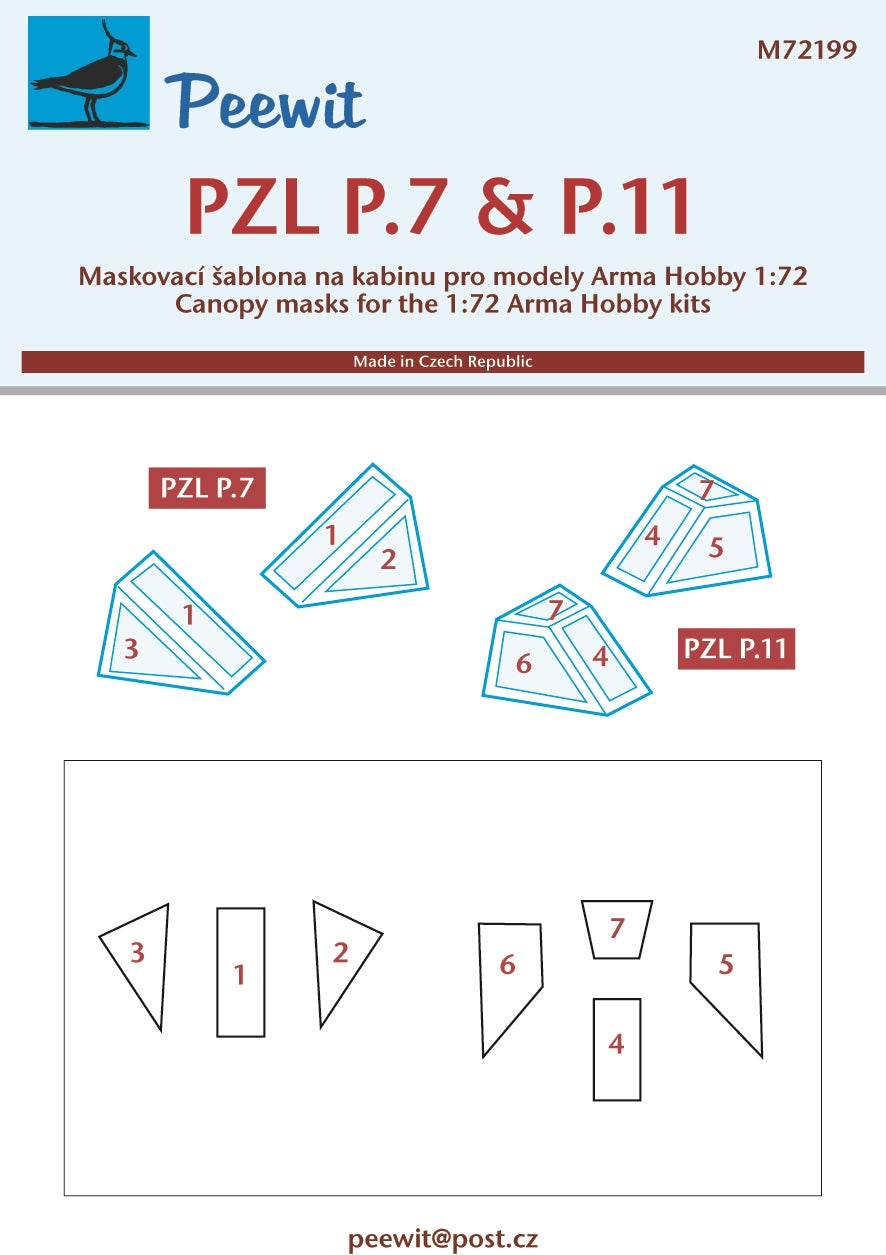 Peewit PEE72199 1:72 PZL P.7A & P.11C canopy frame paint mask