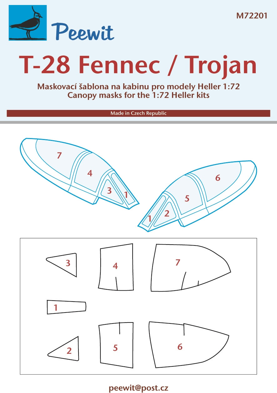 Peewit PEE72201 1:72 North-American T-28 Trojan/Fennec canopy frame paint mask