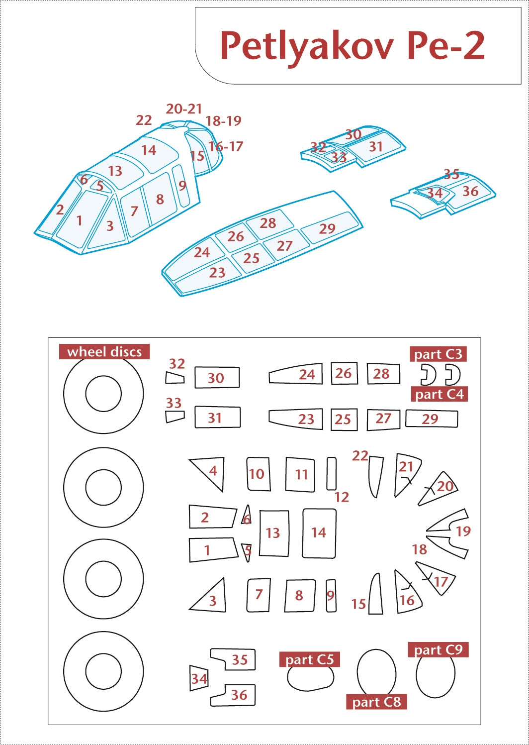 Peewit PEE72204 1:72 Petlyakov Pe-2 canopy frame paint mask