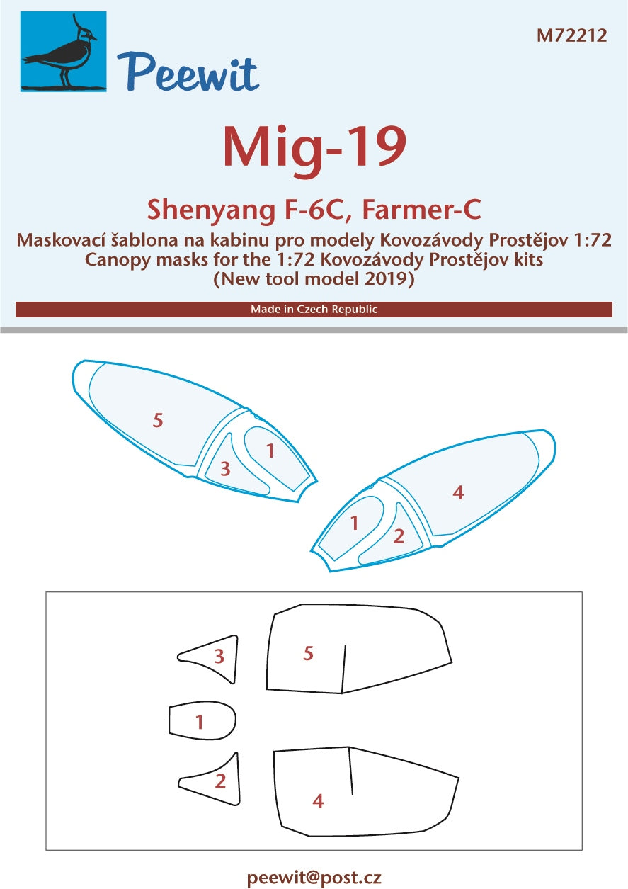 Peewit PEE72212 1:72 Mikoyan MiG-19S/Shenyang F-6C/Farmer-C canopy mask