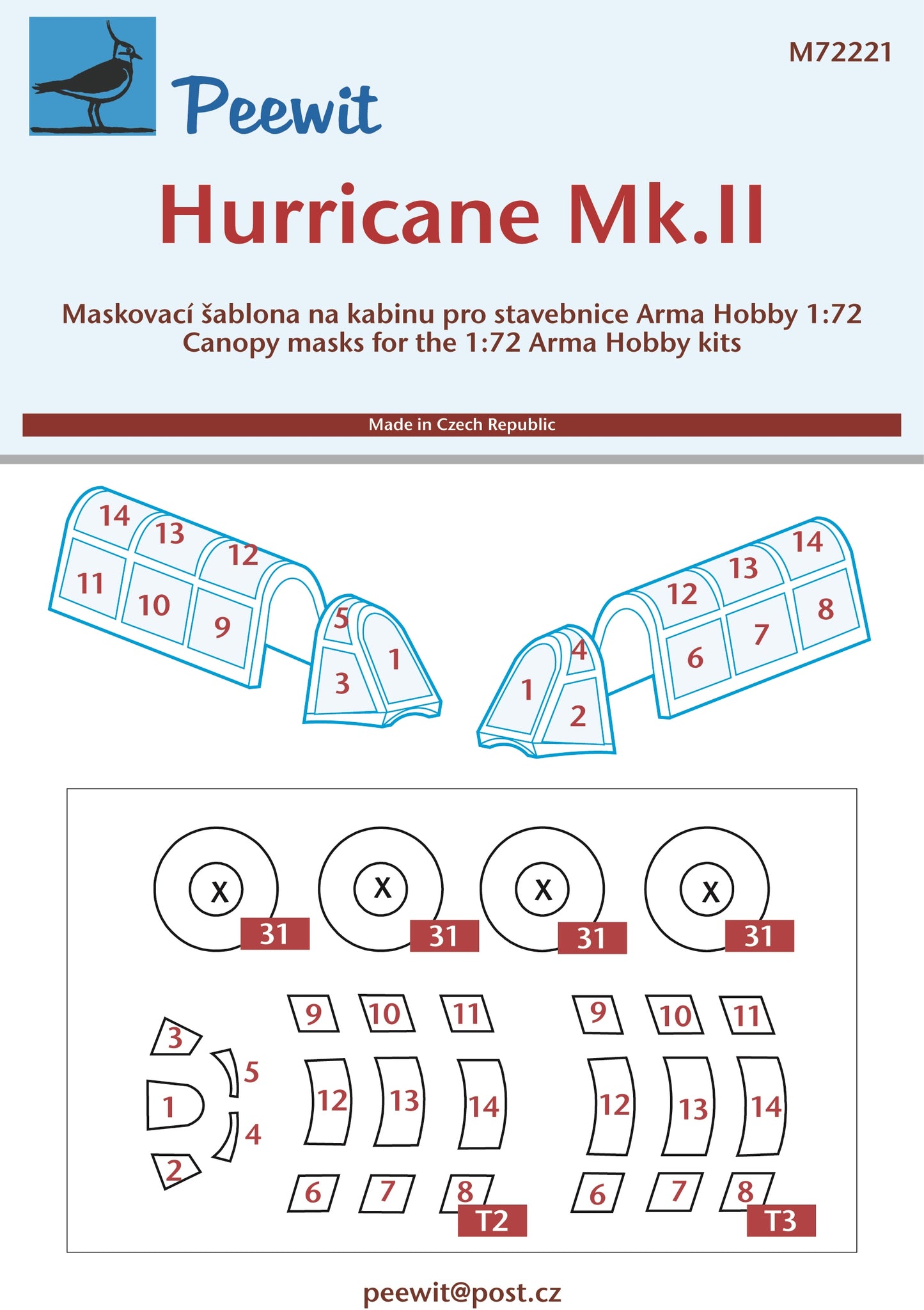 Peewit PEE72221 1:72 Hawker Hurricane Mk.IIC canopy frame paint mask