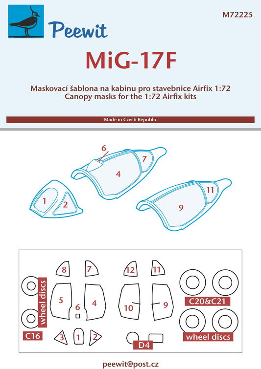 Peewit PEE72225 1:72 Mikoyan MiG-17F canopy frame paint mask
