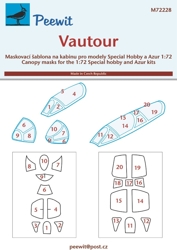 Peewit PEE72228 1:72 SNCASO SO.4050 Vautour IIB/IIN canopy frame paint mask