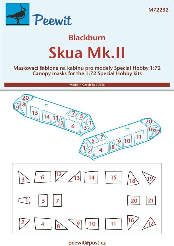 Peewit PEE72232 1:72 Blackburn Skua Mk.II canopy frame paint mask