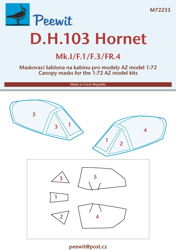 Peewit PEE72233 1:72 de Havilland DH-103 Hornet canopy frame paint mask